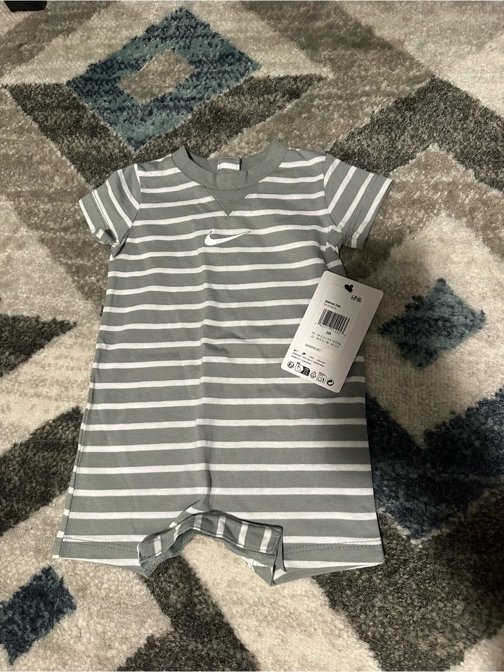 Nike Gray & White Striped Infant Romper with Swoosh